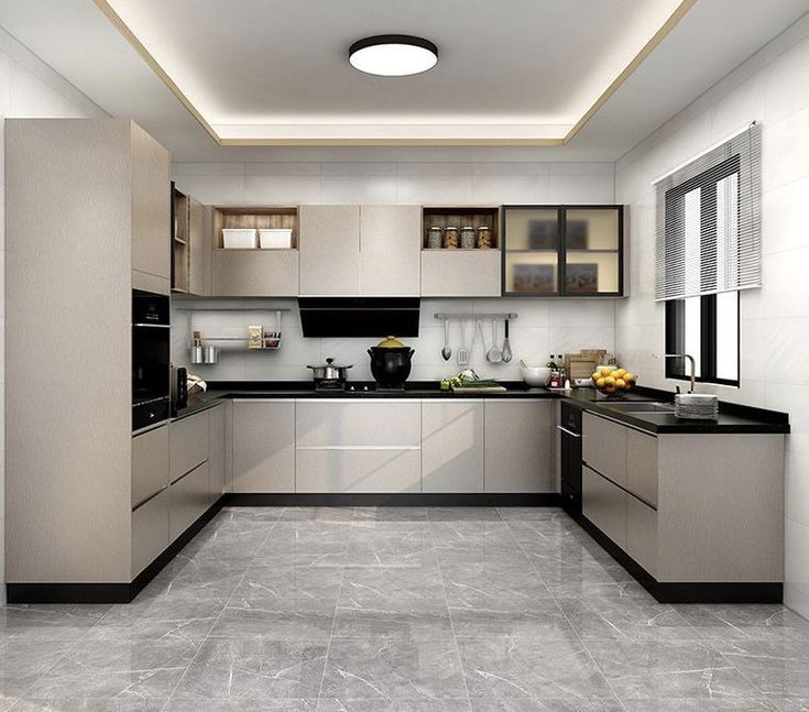 “modern l shape luxury kitchen design | sleek modular interior idea”